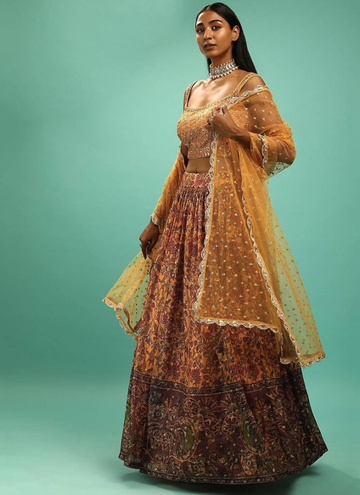 Haldi Special Chinon Silk A-Line Lehenga Choli Design